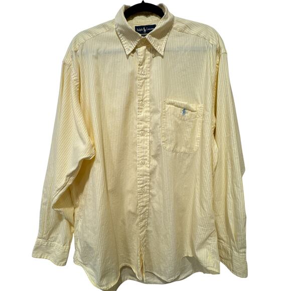 Vintage Ralph Lauren Big Shirt Yellow Stripe Cotton Button Down L - Picture 3 of 12